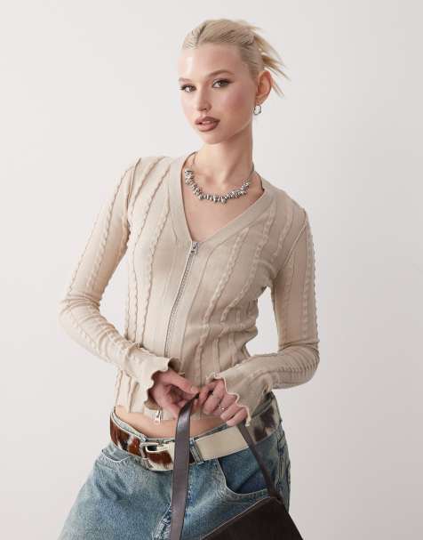 Weekday - Cardigan slim beige testurizzato con chiusura con zip - view 1