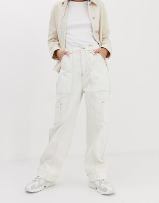 white denim cargo pants