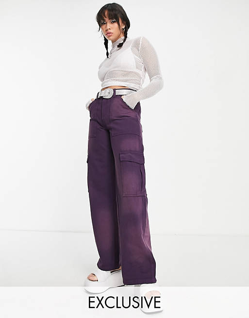 Weekday cargo trousers in dark purple