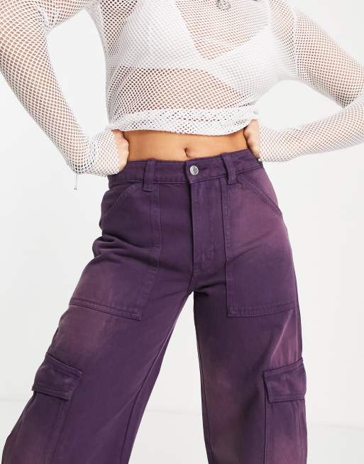 Weekday cargo trousers in dark purple