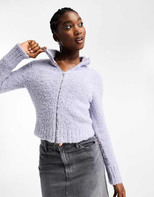 Fuzzy grey cardigan sale