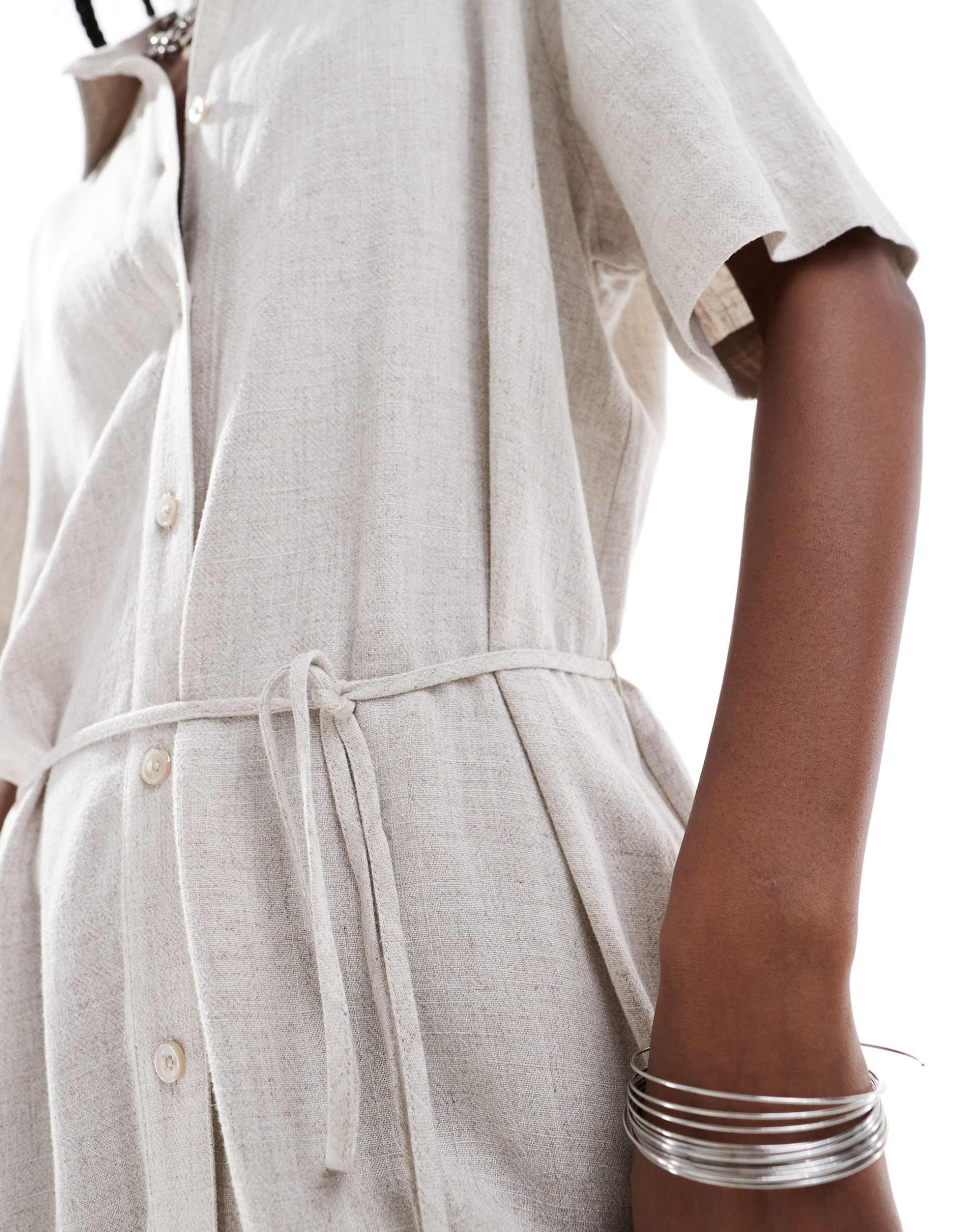weekday carla linen mix midi shirt dress in off-white
