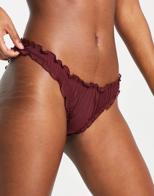 Weekday - Carla - Mesh slip met ruches in bordeauxrood - BURGUNDY