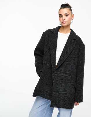 Weekday Carla Wool Blend Blazer Jacket In Black Herringbone