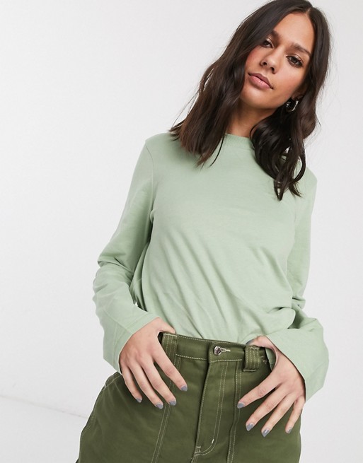 Weekday Carrie long sleeve t-shirt in dusty green