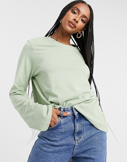 Weekday Carrie organic cotton long sleeve t-shirt in green
