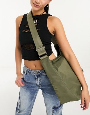 Weekday Carry oversized shoulder bag in khaki - ASOS Price Checker
