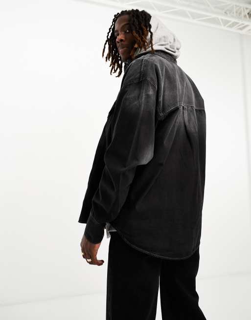 Weekday Carson denim long sleeve shirt in washed black