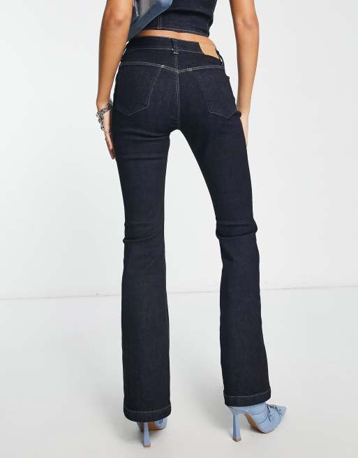 Weekday Casey low rise flared lace-up jeans in blue rinse