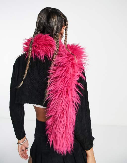 WEEKDAY Cassie Faux Fur Scarf in Pink