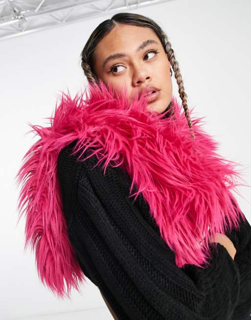 Weekday Cassie faux fur scarf in bright pink