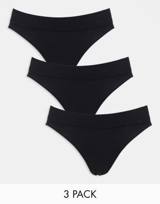 Weekday Cat 3-pack Rib Thong In Black In Black