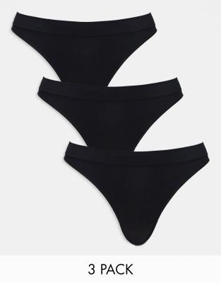 Weekday Cat 3-pack Rib Thong In Black In Black
