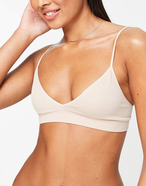 Weekday – Cat – Beżowa prążkowana braletka z trójkątnymi miseczkami – BEIGE