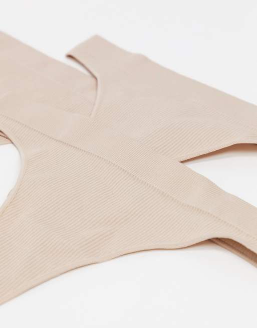 Weekday - Cat - Pakke med 3 par ribstrikkede g-strenge i beige, 3 af 4