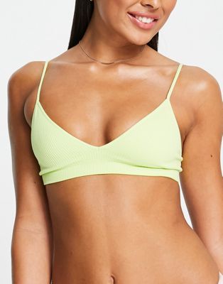Weekday Cat polyamide ribbed triangle bra in lime green - MGREEN - ASOS Price Checker