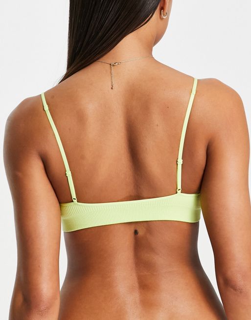 Weekday Cat polyamide ribbed triangle bra in lime green - MGREEN
