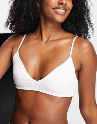 Cat polyamide ribbed triangle bra in white - WHITE