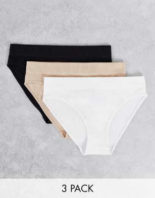 Weekday Cat 3-pack Briefs In Black White And Beige - Multi In Multi