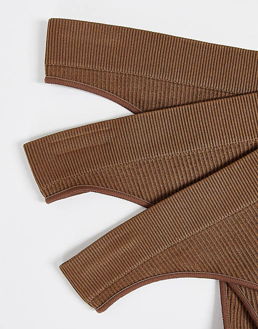 Lingerie & Nightwear Weekday Cat recycled 3-pack thong in brown 