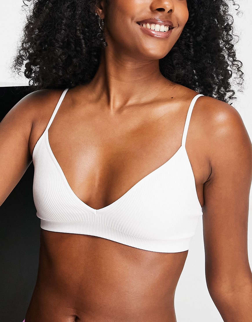 Weekday Cat recycled polyamide ribbed triangle bra in white