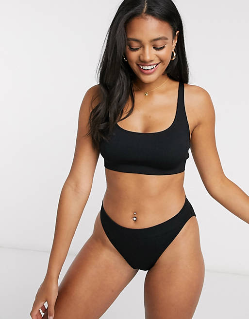 Weekday Cat recycled ribbed soft bra in black | ASOS