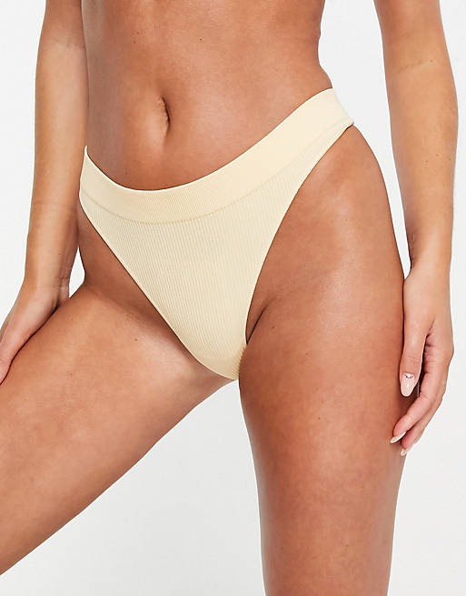 Weekday Cat ribbed thong in light yellow - YELLOW