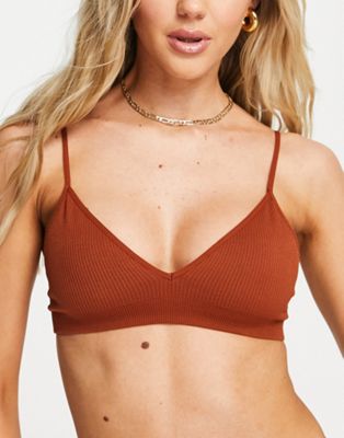 Weekday Cat recycled triangle bra in rust | ASOS
