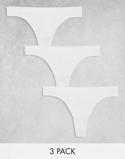 Weekday Cat ribbed 3-pack lingerie thongs in white