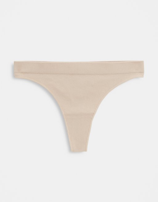 Weekday Cat ribbed 3 pack thongs in beige, 4 of 4