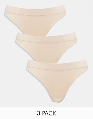 Cat Seamless 3-pack thong in Beige-Neutral