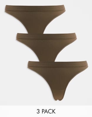 Cat Seamless 3-pack thong in brown