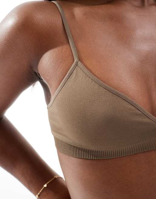Weekday Cat Seamless triangle bra in brown, 2 of 4