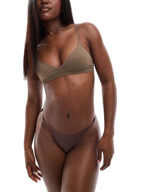 Weekday Cat Seamless triangle bra in brown, 3 of 4
