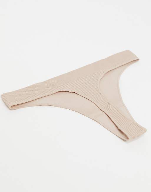 Weekday - Cat - Set van 3 geribbelde strings in beige, 2 van 4