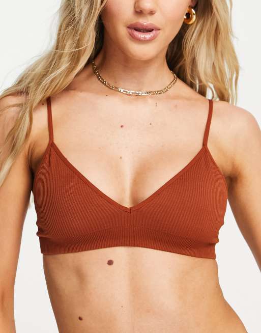 Weekday lace plunge bra in rust