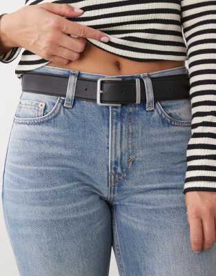 Weekday - Ceinture avec boucle carrée argentée - Noir