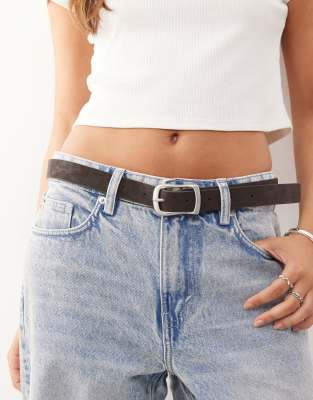 Ceinture fine imitation daim - Marron M/L