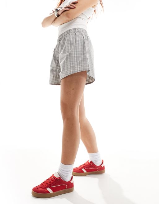 Weekday Cerci boxer style shorts in gray plaid, 4 of 5
