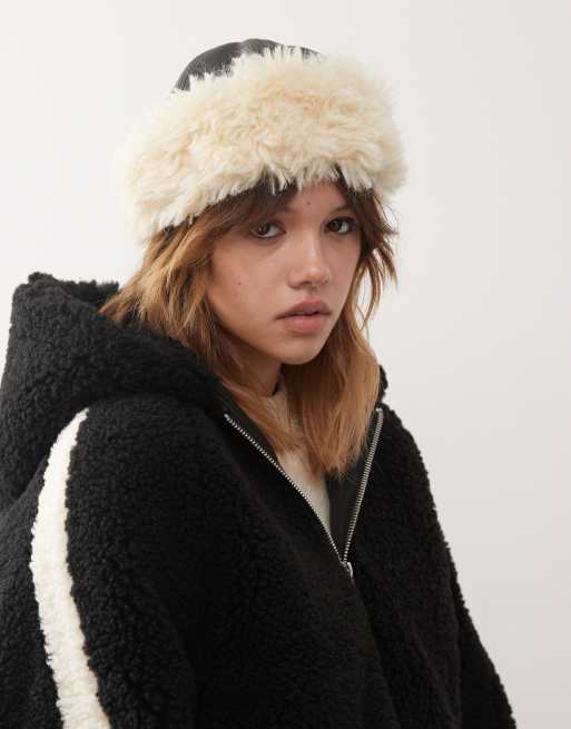Weekday - Chapeau avec bord en fausse fourrure - Noir et blanc cassé, 3 de 3