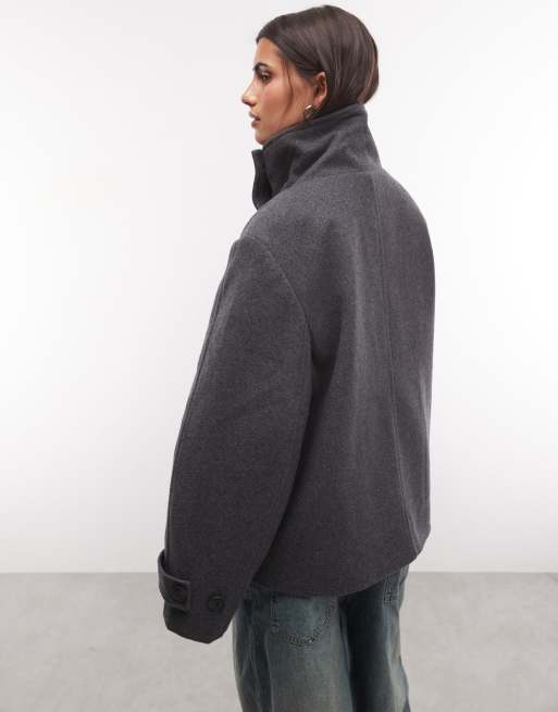 Weekday - chaqueta de mezcla de lana con cuello alzado en gris jaspeado, 4 de 4