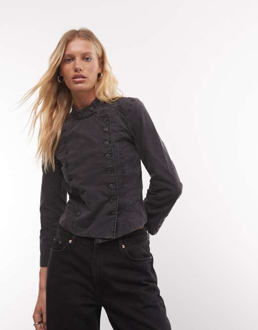 Weekday - chaqueta tipo top con botones en gris oscuro, 1 de 4