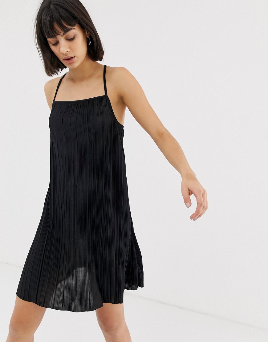 Weekday Charcoal plisse slip dress-Black