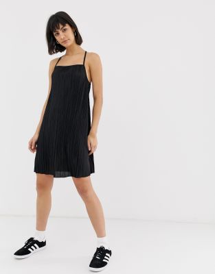 Weekday Charcoal plisse slip dress | ASOS
