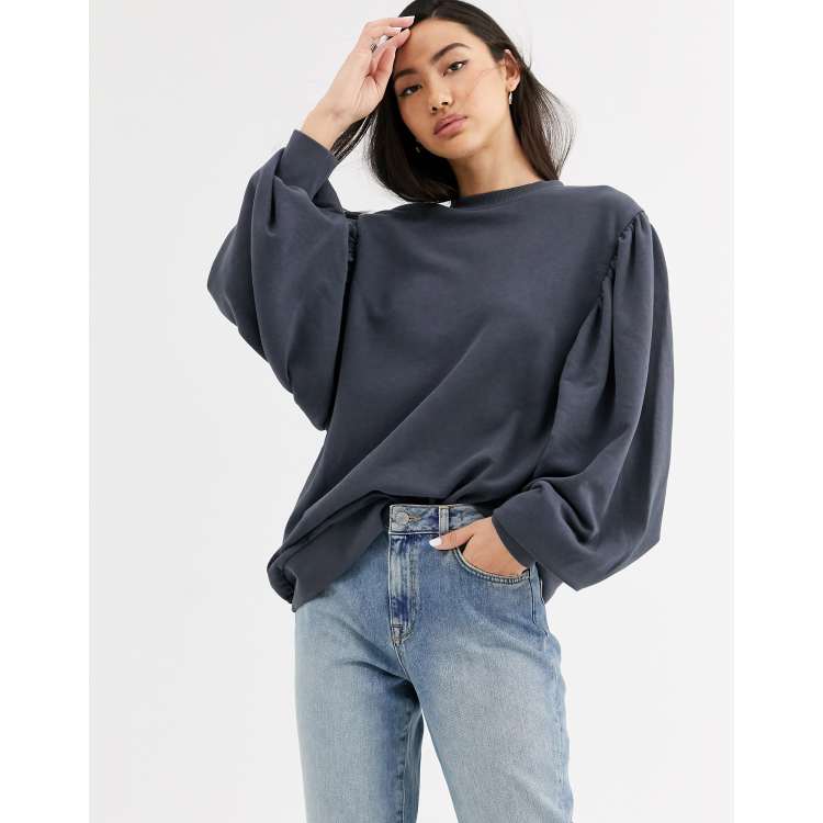 Weekday Charlee balloon sleeve sweatshirt in dark grey