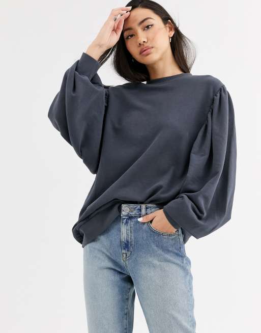 Weekday - Charlee - Sweatshirt met ballonmouwen in donkergroen