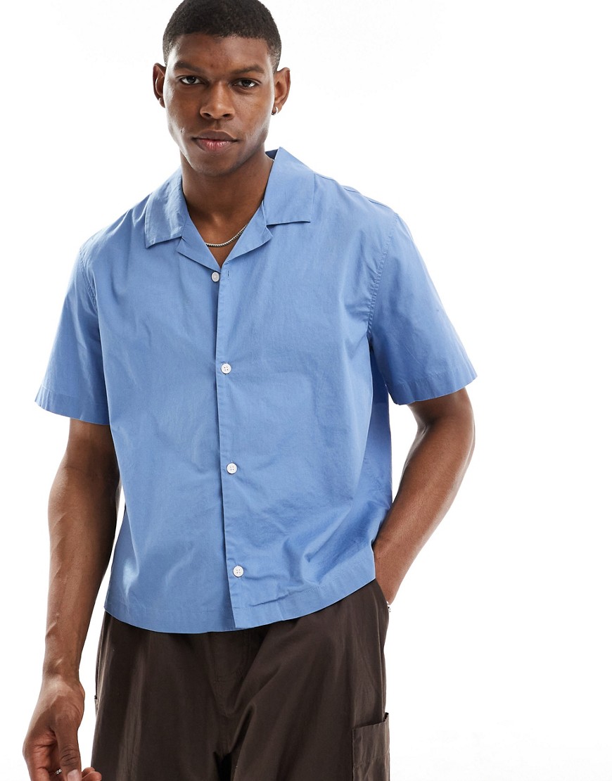 Weekday Charlie Boxy Fit Short Sleeve Shirt In Blue