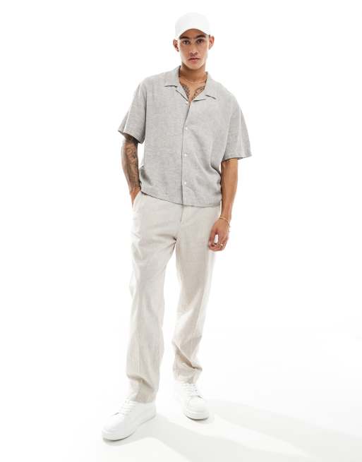 Weekday - Charlie - Chemise coupe carrée en lin à manches courtes - Taupe clair
