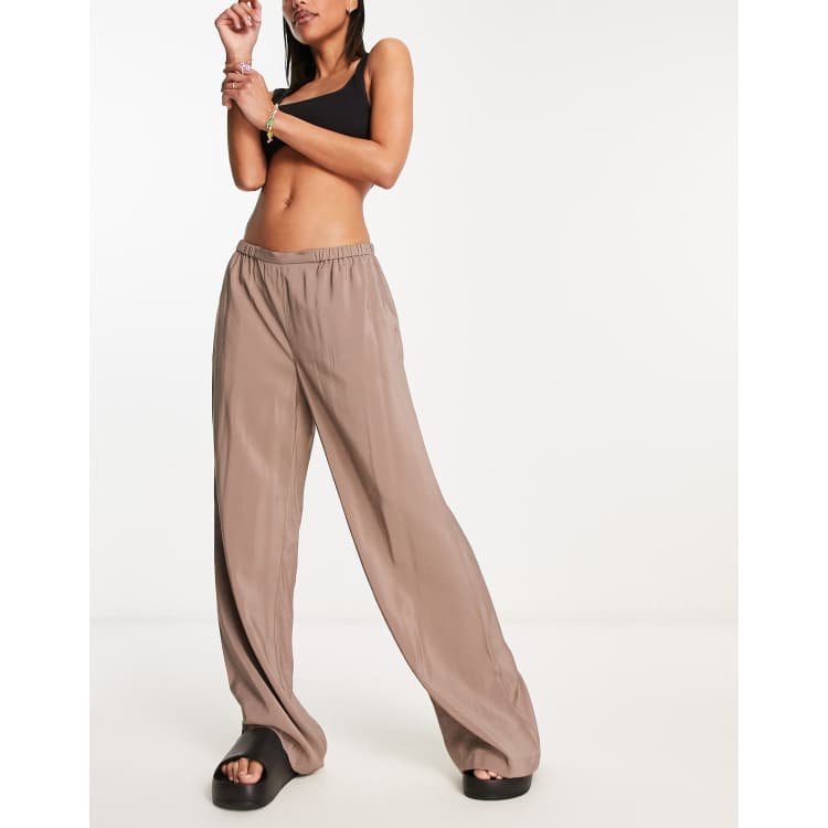 Stone Faux Leather Low Rise Wide Leg Pants