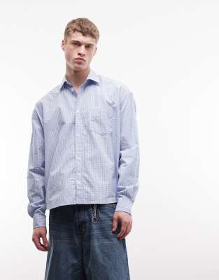 Weekday - Chemise ample à manches longues et carreaux - Bleu/blanc